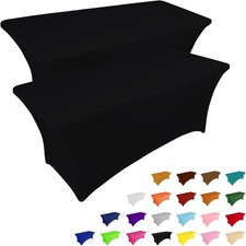 2 Pack 6FT Table Cloth Rectangular Fitted Events Stretch Black Table Covers