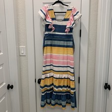 Entro Colorful Pastel Striped Tiered Ruffle Dress Size M Anthropologie Dupe