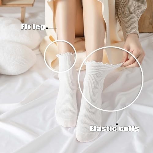 6 Pairs Women's Ruffle Socks Cute Ankle Socks Super Soft Breathable Cool - Picture 7 of 7