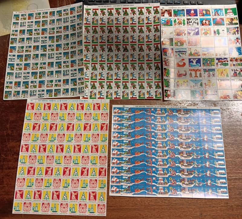 US Christman Seals...1971, 72, 73, 74, 75...WX245/WX254...Full Sheets...MNH