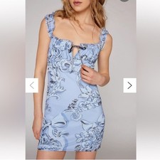 NWOT UO Kimchi Blue Mesh Mini Dress Vintage Print 90s Y2K Babydoll Size Large