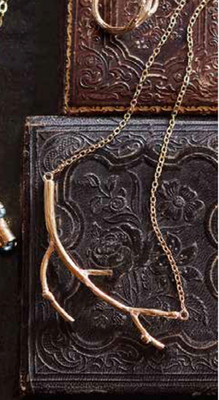 Modern Twig Necklace   Short Brass Pendant   Adjustable 16 17''   MSRP $55