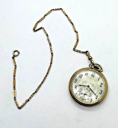 1935 Elgin Antique Gold Filled 15j Pocket Watch Gr 315 Mod 3 Open Face w/ Chain