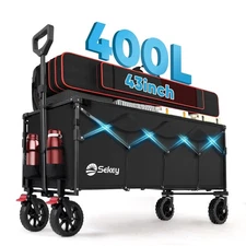 Sekey 250L Collapsible Wagon w/ Table, Drink Holders, All-Terrain Wheels, Black