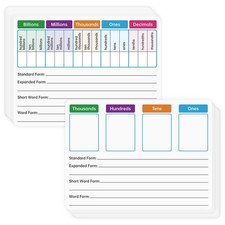 10 Pack Dry Erase Place Value Whiteboard Card 9x12 Double Sided Math Kids