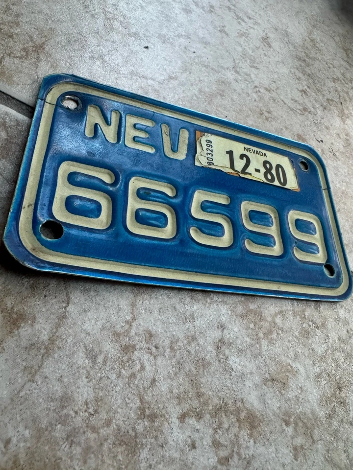 1980 Nevada Motorcycle License Plate 66599 Collectible Nice December 80 Tags - Image 2 of 3