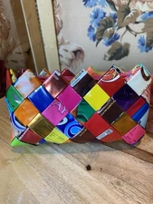 Handmade Coin Change Purse Recycled Candy Wrapper Key Chain Multi Color Zip