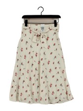 Sezane Women's Midi Skirt UK 10 Cream Floral Silk with Viscose Midi A-Line