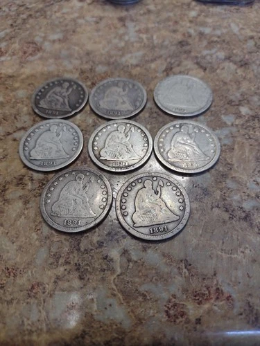 Seated Liberty Quarter 1891 Lot Of 8 Coins Circulated Nice Lot See Picture