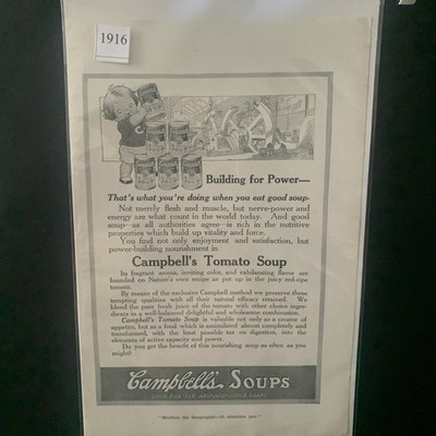 Vintage 1916 Campbell's Tomato Soup Building for Power Ad Advertisement