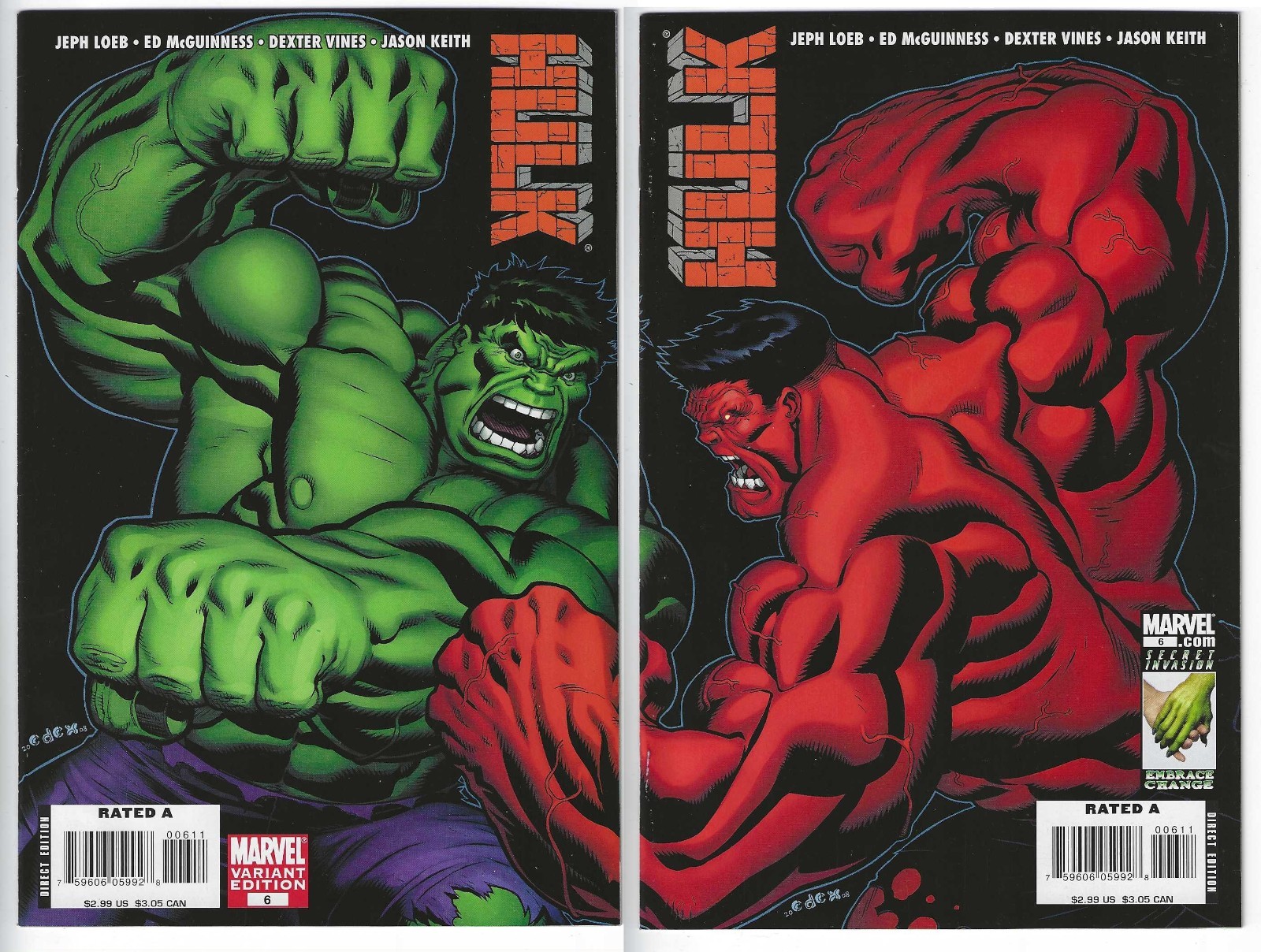 HULK vol2  Cvr 6A & 6B (2008) Red Hulk - She-Hulk - Thor -Sub-Mariner -  NM