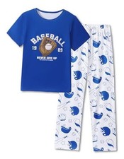 Boys Pajamas 2 Piece Short Sleeve  Pants Pjs Set Soft 8 Years Blue Baseball