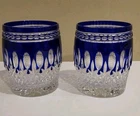 Two Vintage Waterford CLARENDON Cobalt Crystal Whiskey Glasses Signed