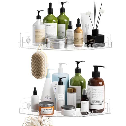 2 Pack Acrylic Corner Shower Caddy, Clear Corner Shower Shelf with 4 Hooks, 