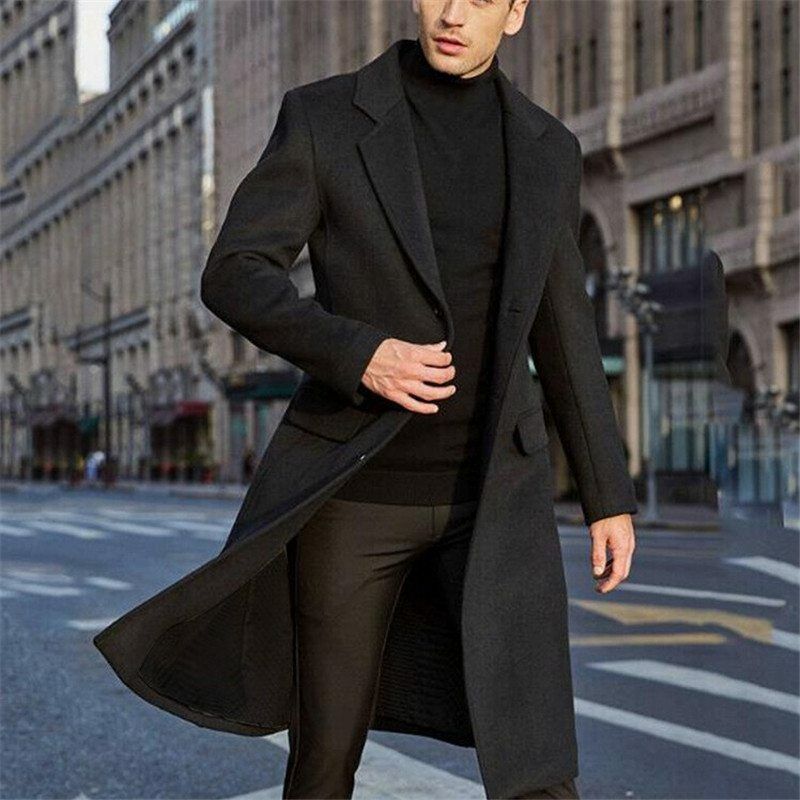 Mens Formal Trench Coats Thick Overcoat Slim Fit Warm Winter Long Jacket  Outwear