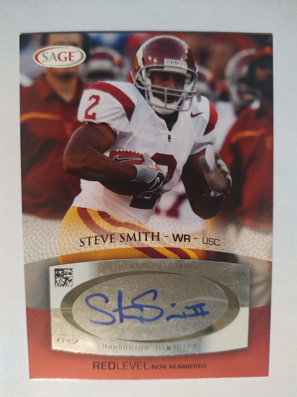 2007 Steve Smith Sage Auto RC  Level A49 USC Football NFL  Certified
