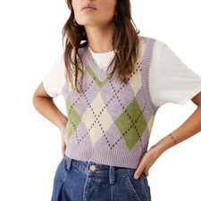 Urban Outfitters Argyle Cropped Vest Sz M