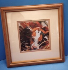 Framed & Matted Print of Painting of a Newborn Beef Calf Sleeping on Straw