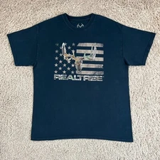 REALTREE XTRA Black American Flag Logo Graphic Print Short Sleeve T-Shirt Mens L