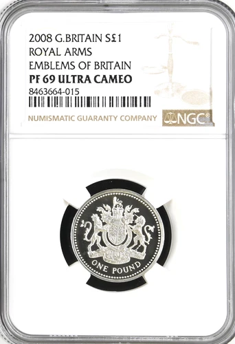 2008 Silver £1 Royal Arms Proof NGC PF69 Great Britain Pound