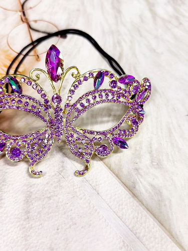 Purple Masquerade Ball Mask, Gold Wedding Mask, Lavender Crystal Mask, Prom Mask - Video 1 of 1