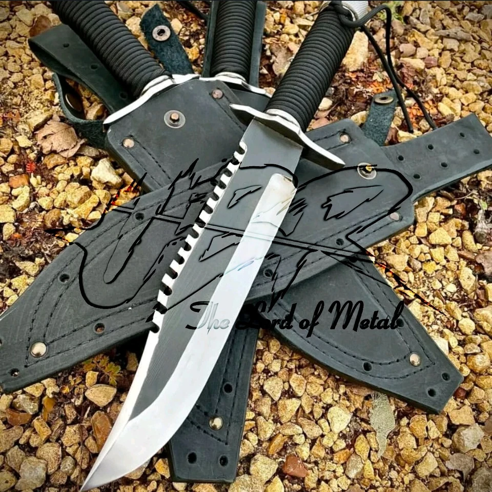 CUSTOM HANDMADE HIGH CARBON STEEL RAMBO 2 BOWIE KNIFE WITH LEATHER SHEATH - Image 2 of 3