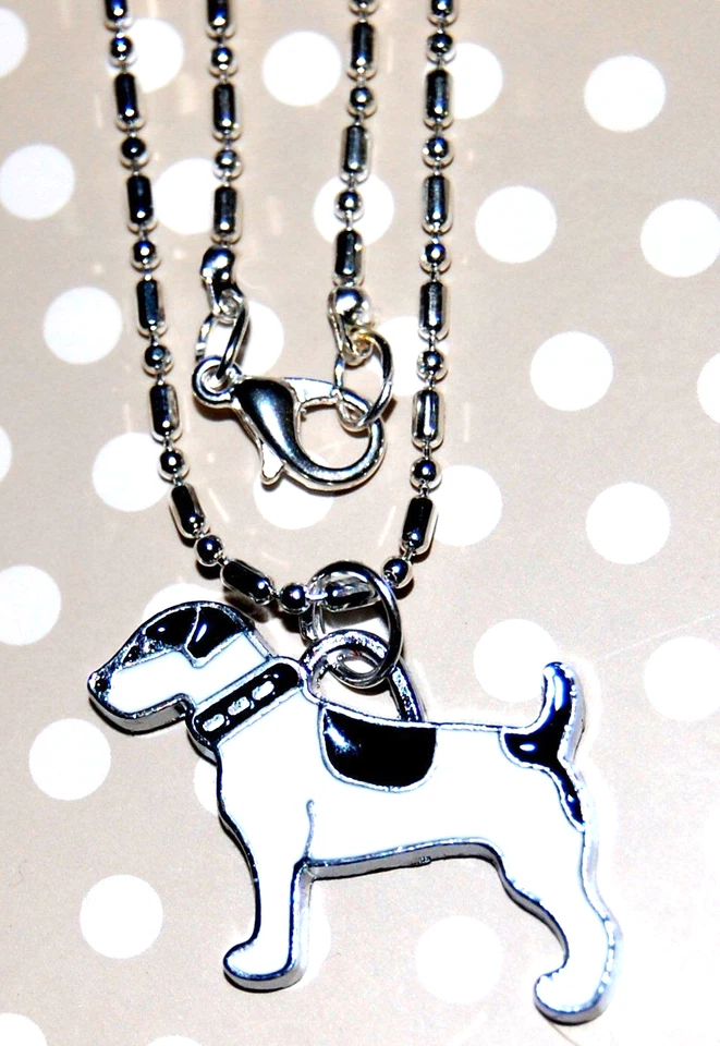COLLAR COLGANTE JACK RUSSELL TERRIER CACHORRO PERRO BLANCO Y NEGRO HECHO EN EE. UU. #D1 Foto 2 de 4