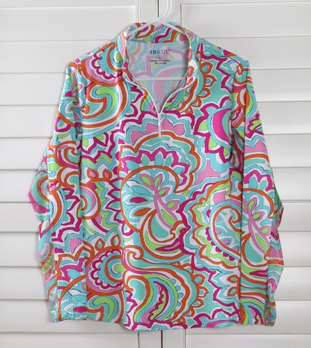 IBKUL $101 Mesh Sleeve Retro Paisley Print Athletic Golf Top Size Large - Picture 5 of 6