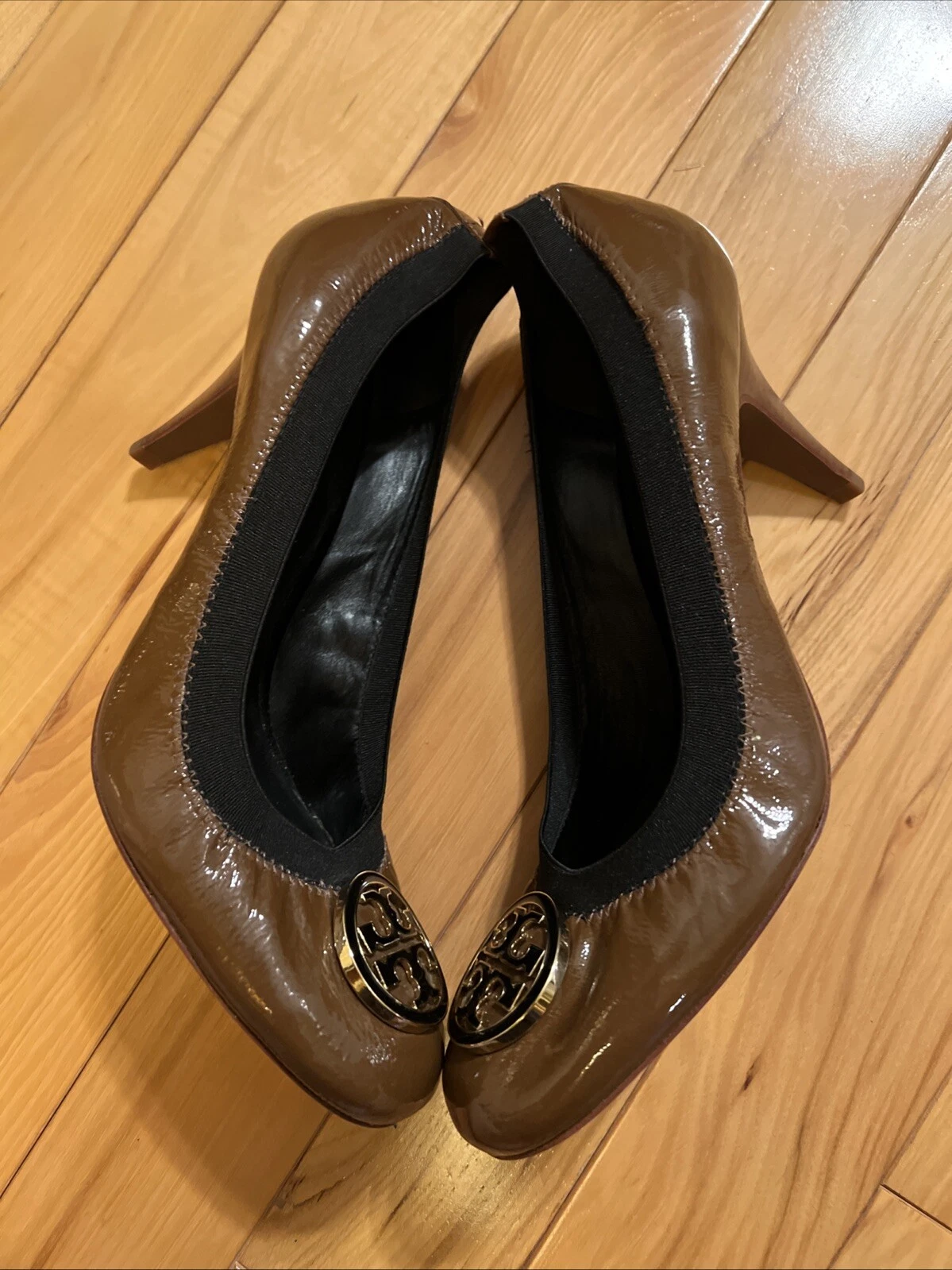 TORY BURCH scarpe donna tacco logo vernice pelle decolte taglia media 11M multi