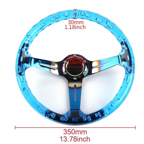 RALLIART 6-Hole 35cm Deep Dish VIP Clear Crystal Bubble Spoke Steering Wheel - Picture 2 of 5
