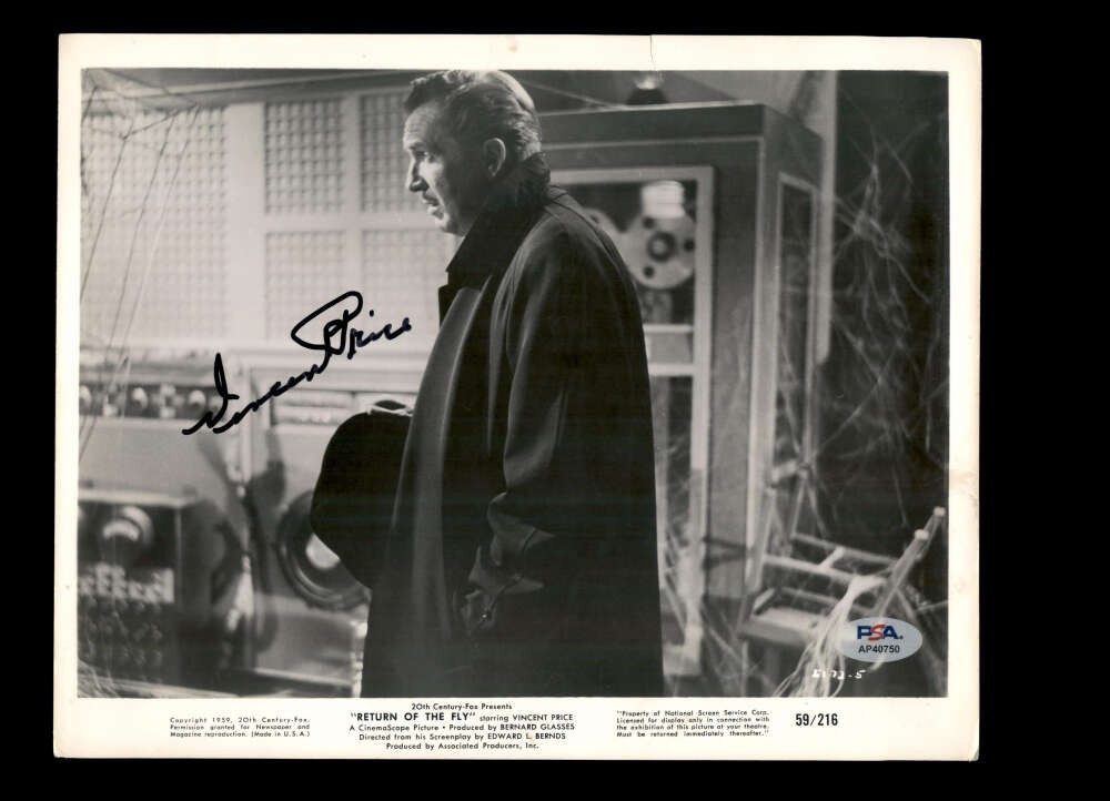 Vincent Price PSA DNA Coa Signed 8x10 Photo Vintage Autograph Return of The Fly