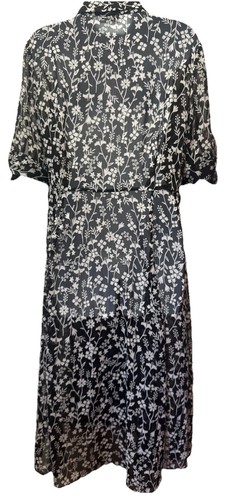 Calvin Klein Women 10 Black White Floral Short Sleeve Midi Dress Button READ - Picture 10 of 12