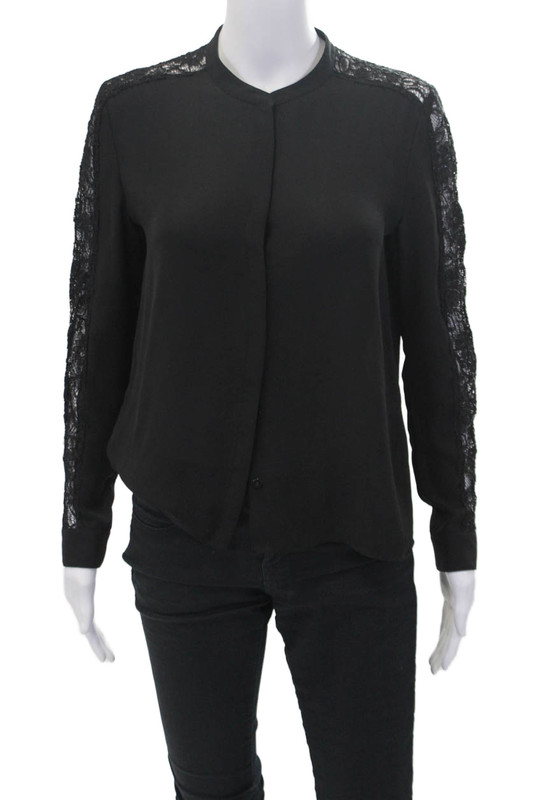 The Kooples Womens Floral Laced Long Sleeved Textured Buttoned Top Black Size 1