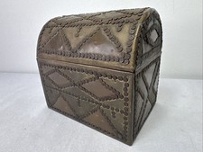 Domed Tea Chest Jewellery Box  Copper Brass Wood BX23