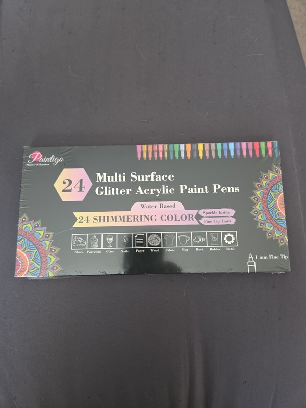 24 Colors Glitter Paint Markers - Water-Based Acrylic Pens with Fine Tip for ...
