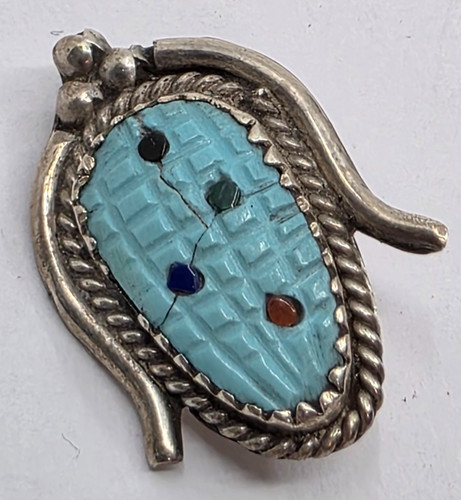Navajo Native American Sterling Turquoise Inlaid Corn Pin Brooch