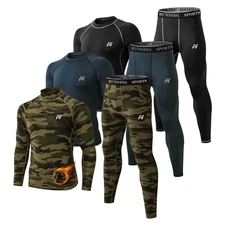 Men Thermal Underwear Set Long Johns with Fleece Lined Base Layer Men Cold We...