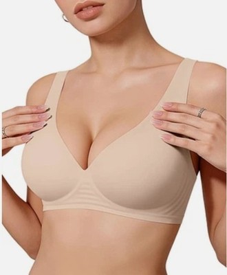 OEAK Womens Jelly Bras Wireless Deep V Bralette Comfy Push Up Tshirt Bras