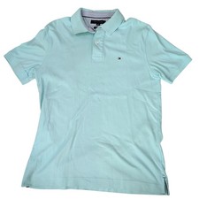 Tommy Hilfiger Y2K Teal Custom Fit 1/4 Button Short Sleeve Polo Men's Size L