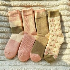 4 Pairs Women's Thermal Winter Socks - Fleece Lined Thick Knit Mid Calf