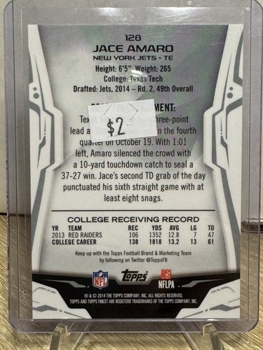 Topps Finest Gold Refractor 2014/75 Jace Amaro #128 radiocontrol New York Jets SP raro - Imagen 2 de 2