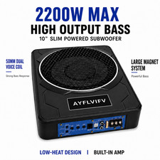 Imagen de 10" 2200W Max Slim Under Seat Powered Car Subwoofer 2" Dual Voice Coil Amp