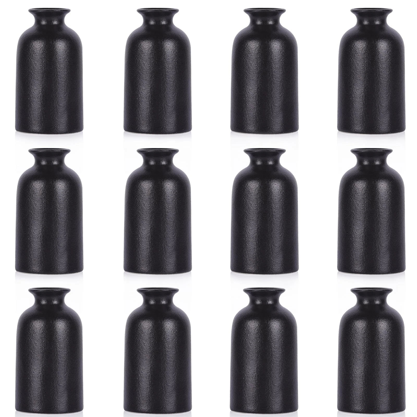 12 Pack Small Black Vases – Ceramic Bud Vases for Centerpieces, Mini Black Va...