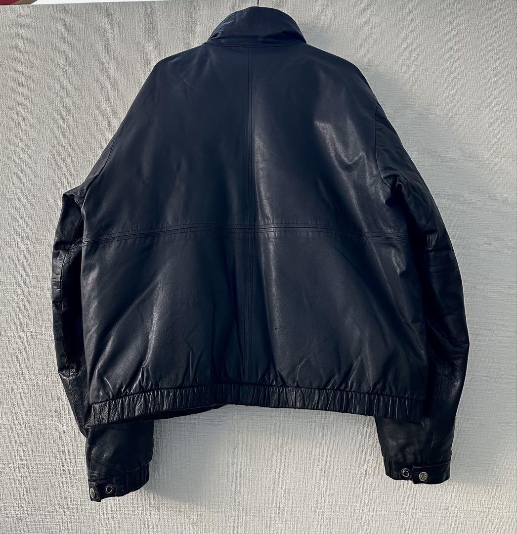 KI80s黒タグEddie Bauer leather down Jkt EDDIE BAUER Black Distressed Full Zip Leather Jacket Mens