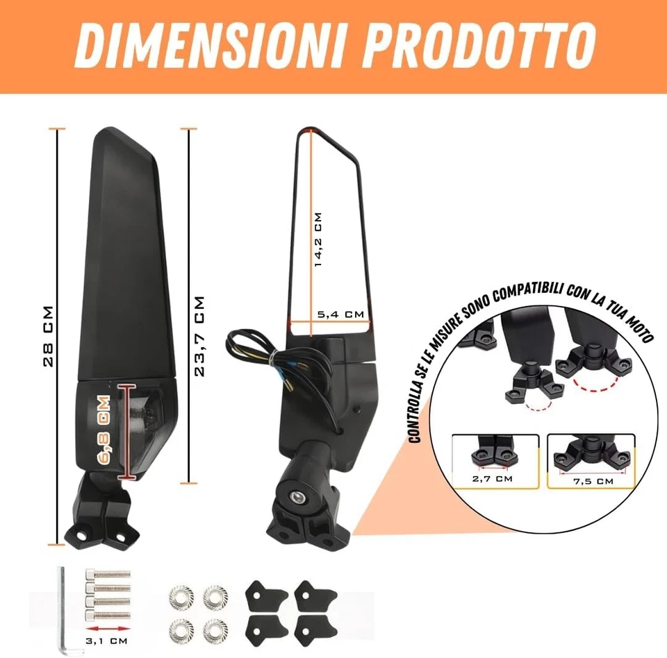 Specchietti Retrovisori Moto Universali con Frecce LED, Design Aerodinamico - Imagen 3 de 4