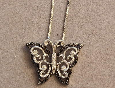 Schmetterling schwarzer Diamant Halskette Sterlingsilber 18'' Box Gliederkette 