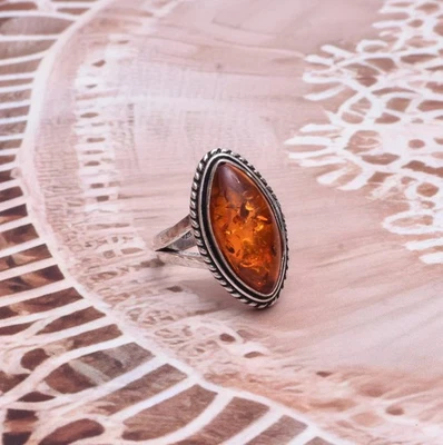 Baltischer Bernstein Edelstein Ring 925 Sterling Silber Handarbeit L-68 - Bild 1 von 4