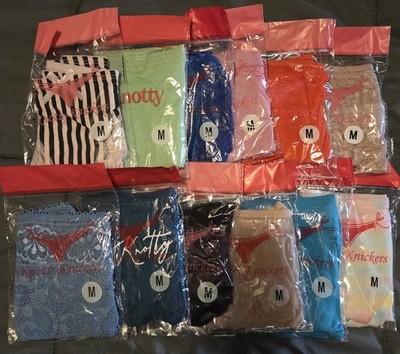 12 pieces of Knotty Knickers Women's Lace Panties Size Medium, Colorful
