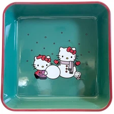 Hello Kitty Square Baking Pan 9" Christmas Snowman Ceramic Casserole Bakeware
