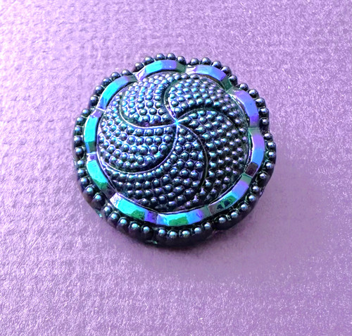 Vintage Black Glass Button with Blue & Purple Carnival Luster